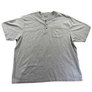 Carhartt Mens Henley Shirt 3XL Gray Short Sleeve Casual Pocket Tee Classic Top
